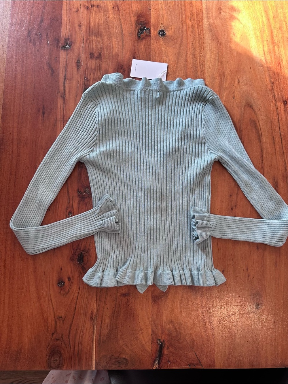 Lovers + Friends Light Blue Ruffle-Trim Ribbed Cardigan - Picture 5 of 5